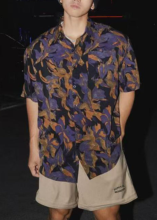 Summer Shirt Print Peter Chic Pan Cotton Men Collar