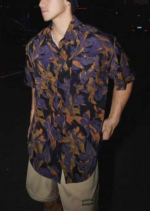 Summer Shirt Print Peter Chic Pan Cotton Men Collar