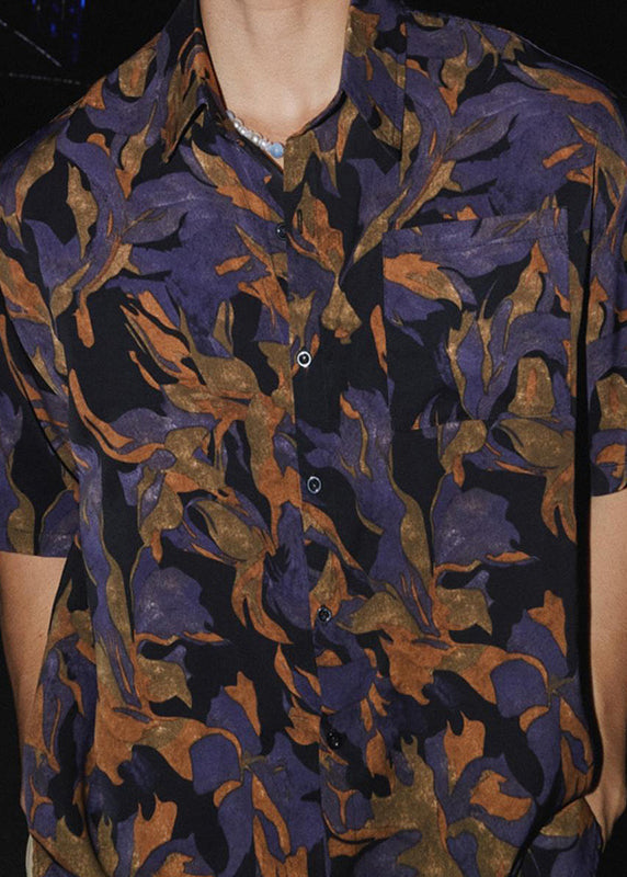 Summer Shirt Print Peter Chic Pan Cotton Men Collar