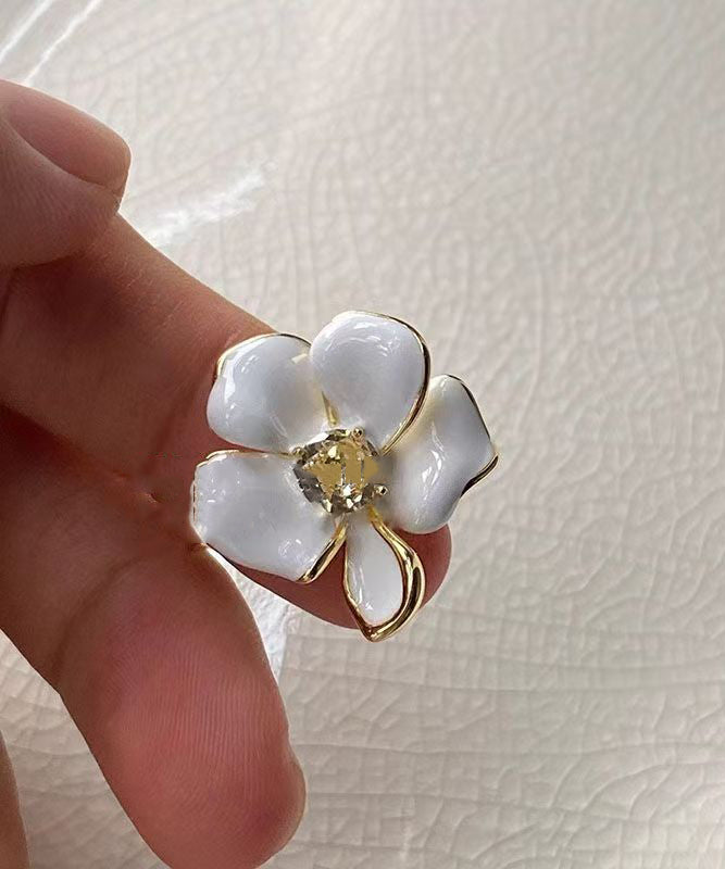 Overgild Zircon White Copper Chic Floral Rings Open