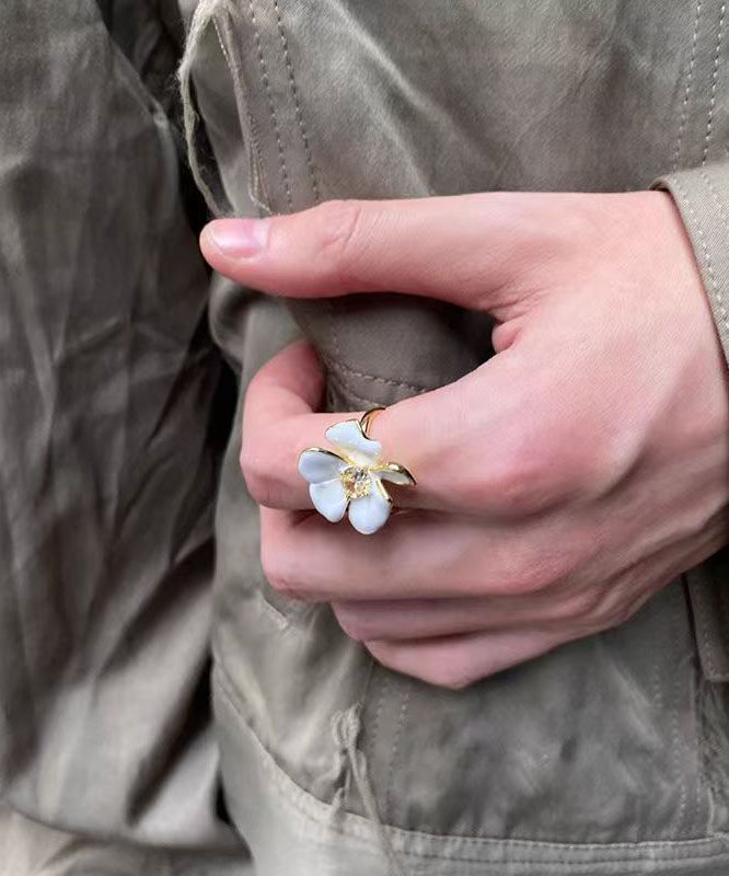 Overgild Zircon White Copper Chic Floral Rings Open