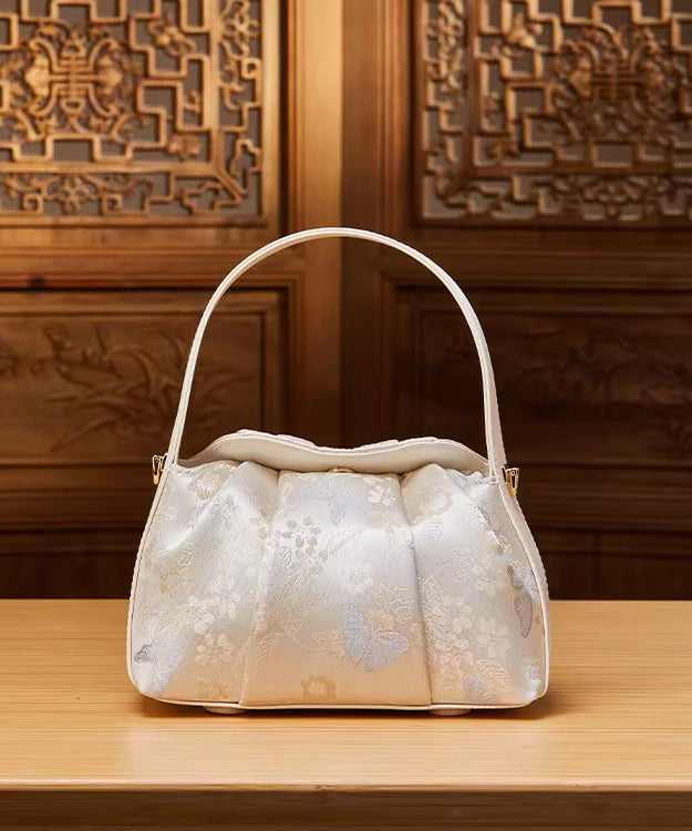 Versatile Style Beige Chinese Tote Jacquard Bag