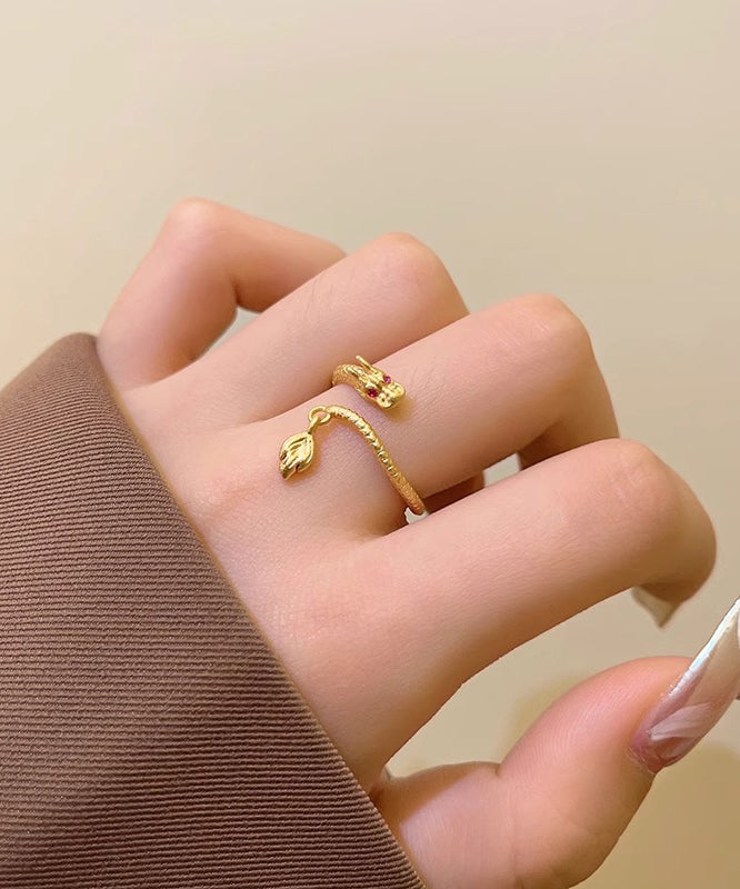 Open Overgild Shaped Style Dragon Gold Copper Rings Chinese