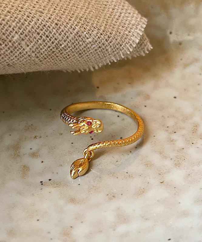 Open Overgild Shaped Style Dragon Gold Copper Rings Chinese