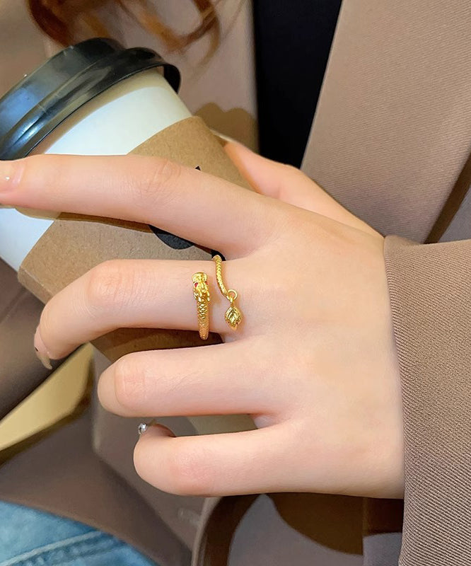 Open Overgild Shaped Style Dragon Gold Copper Rings Chinese