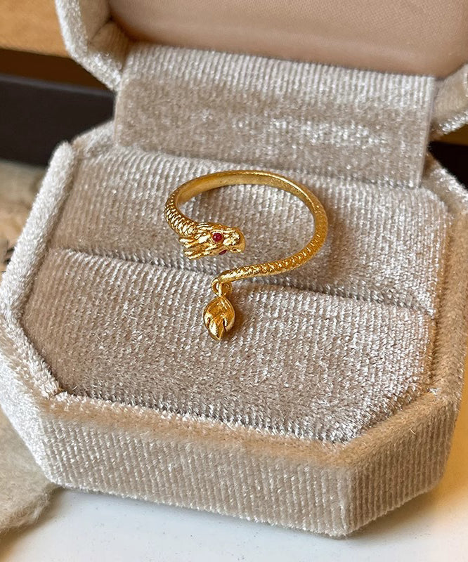 Open Overgild Shaped Style Dragon Gold Copper Rings Chinese
