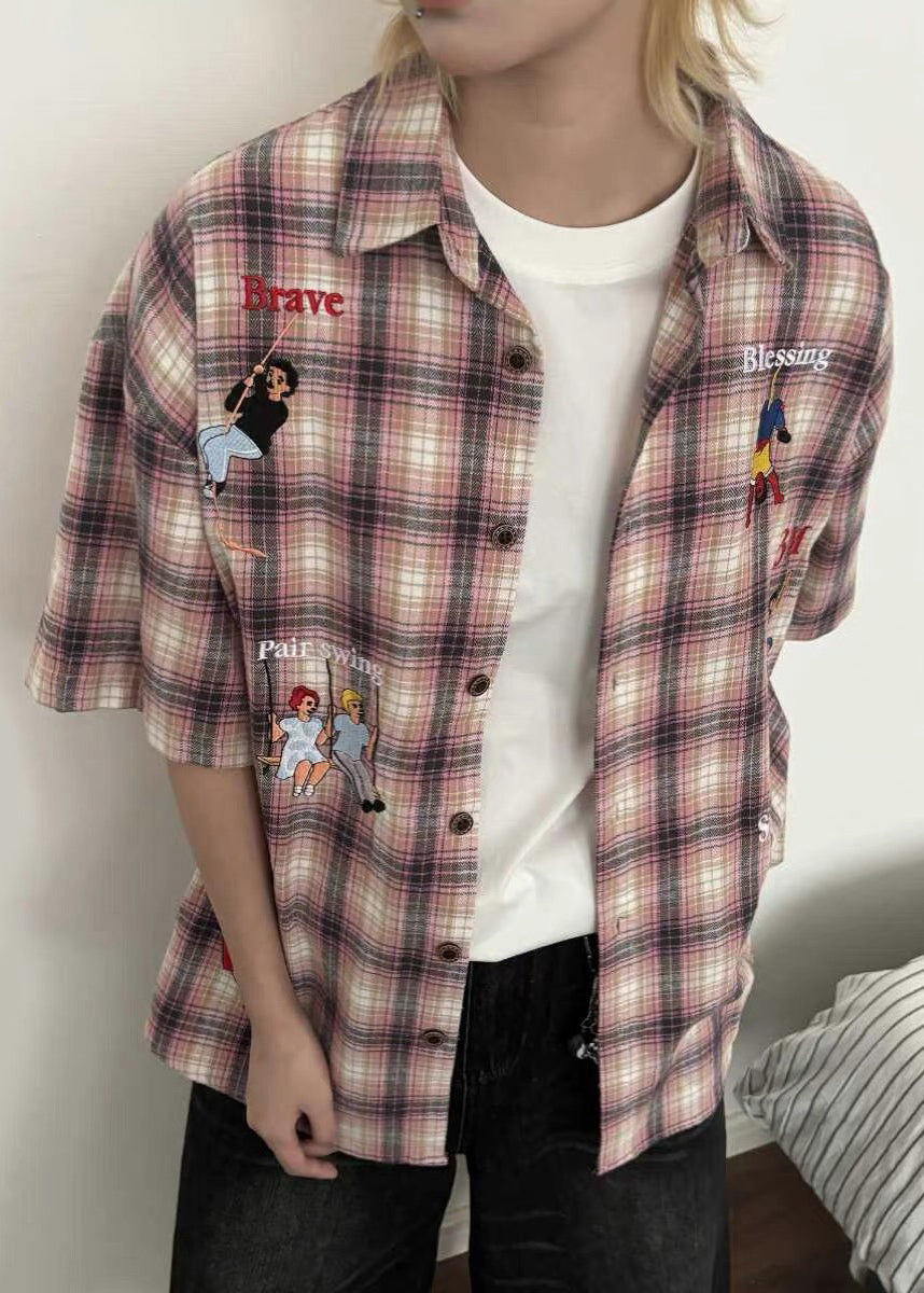 Classy Shirts Blue Plaid Button Cotton Men's Print Half Sleeve