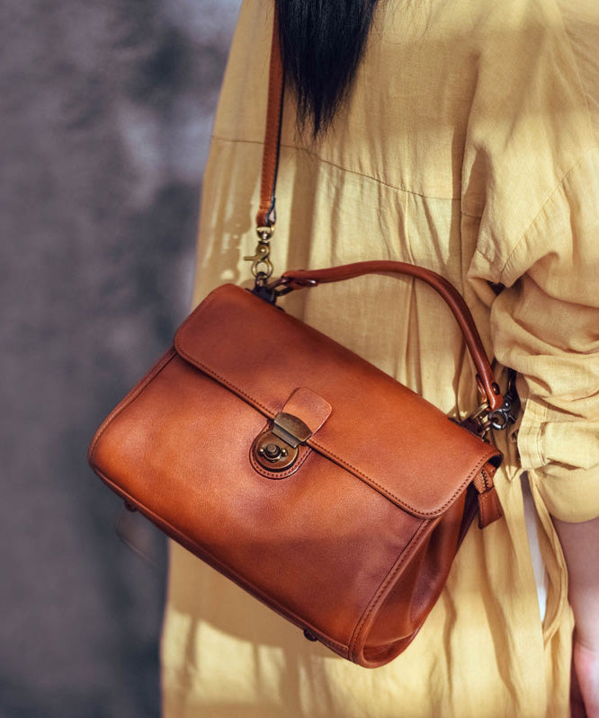 Durable Versatile Classy Leather Bag Messenger Orange Solid