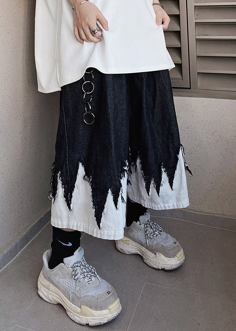 Original Design Cool Summer Patchwork Men Black Shorts Denim