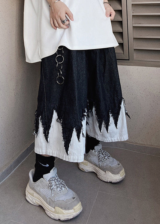 Original Design Cool Summer Patchwork Men Black Shorts Denim