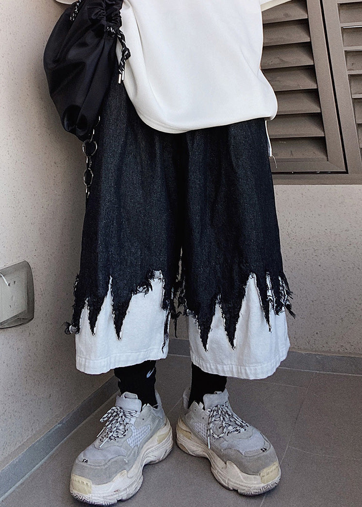 Original Design Cool Summer Patchwork Men Black Shorts Denim