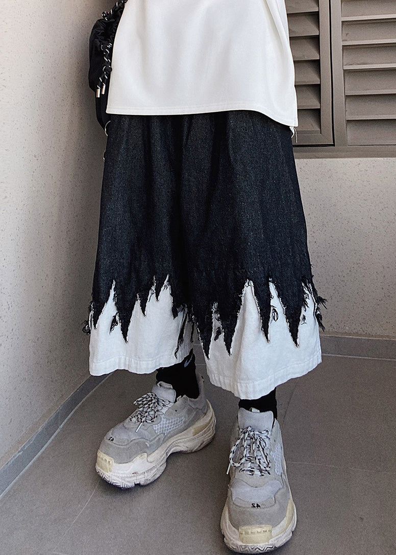 Original Design Cool Summer Patchwork Men Black Shorts Denim