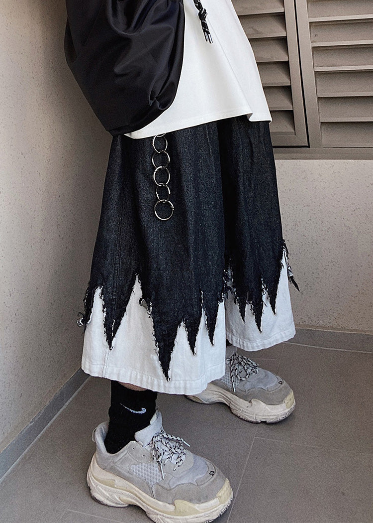 Original Design Cool Summer Patchwork Men Black Shorts Denim