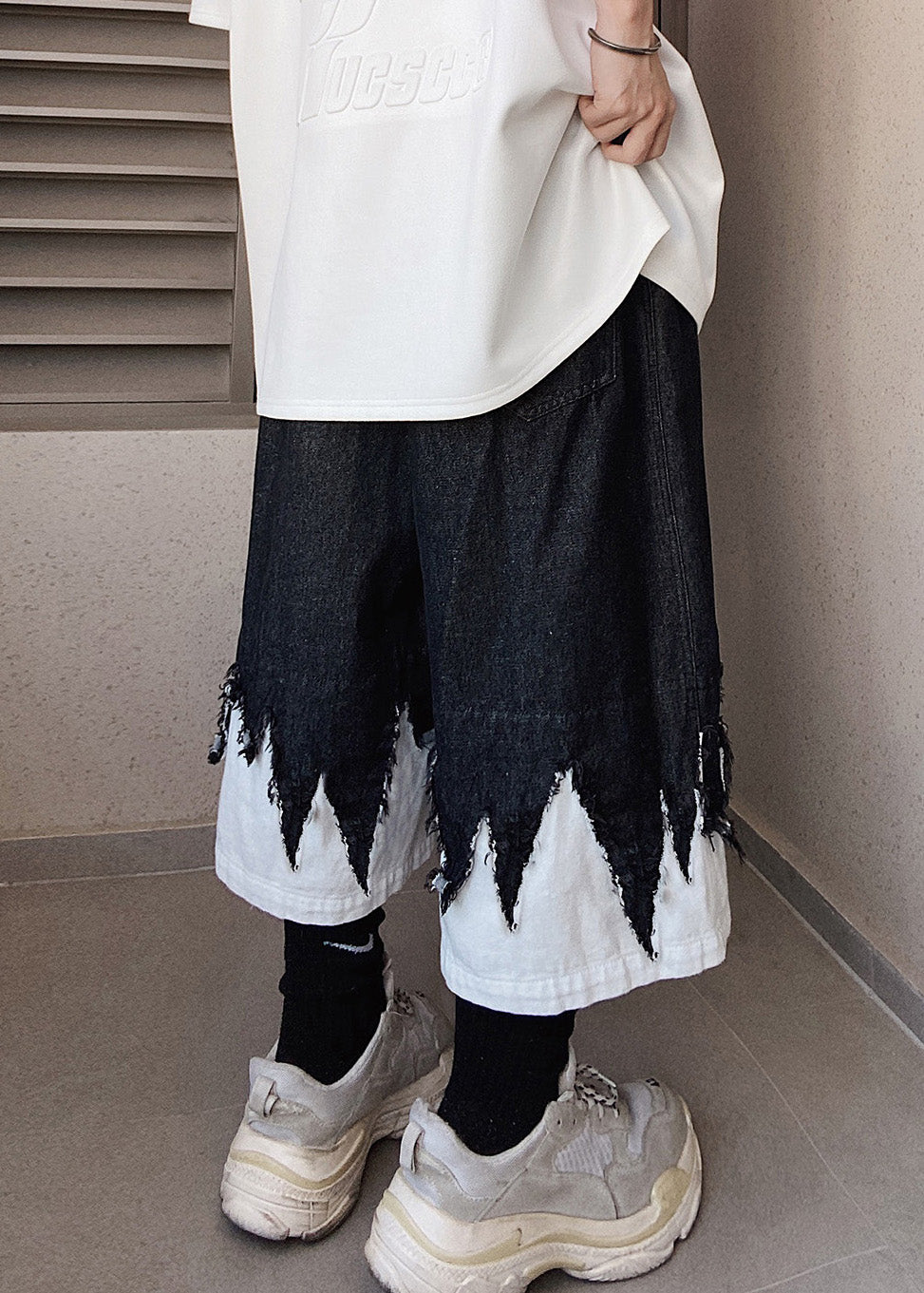 Original Design Cool Summer Patchwork Men Black Shorts Denim