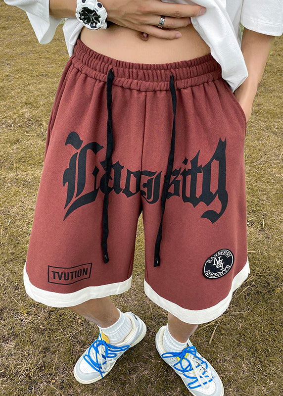 Orange Elastic Letter Cozy Waist Summer Shorts Mens Cotton