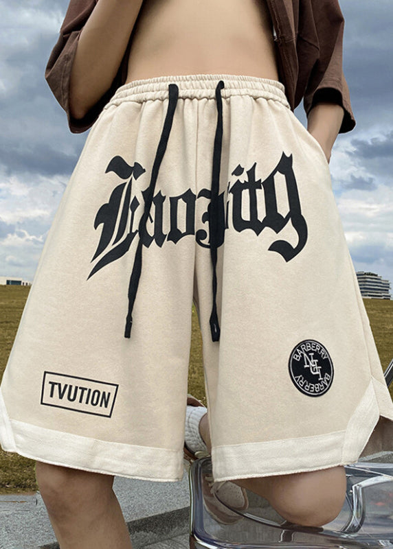 Orange Elastic Letter Cozy Waist Summer Shorts Mens Cotton