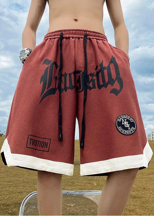 Orange Elastic Letter Cozy Waist Summer Shorts Mens Cotton