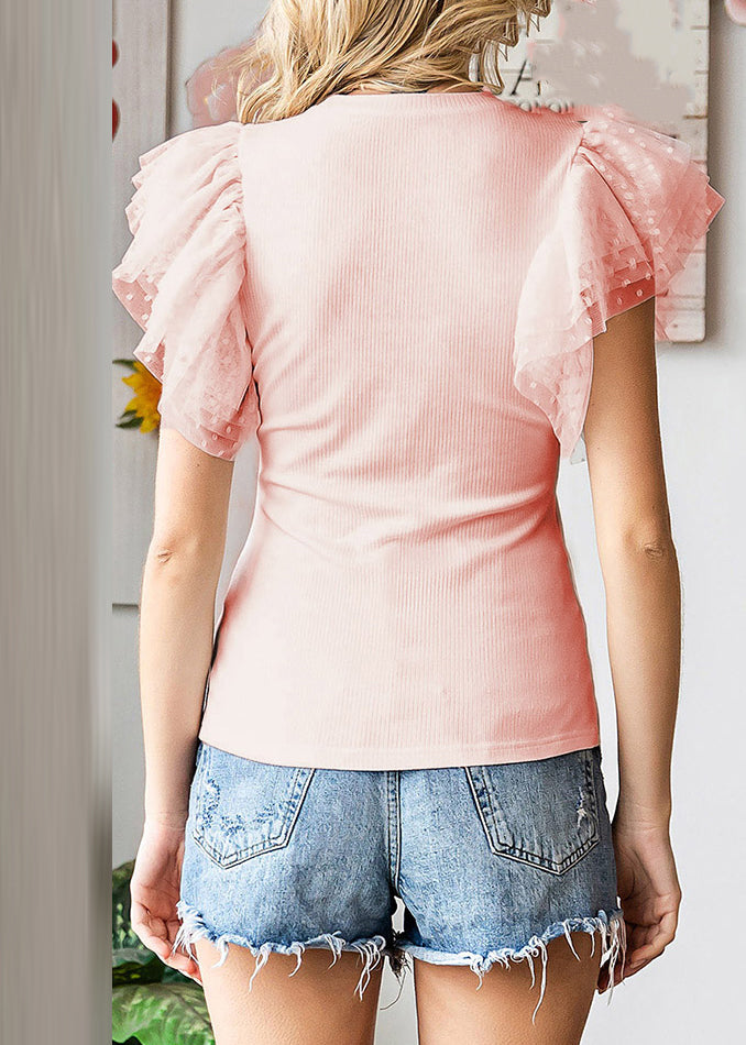 Tulle Shirts Summer T Knit Patchwork Pink Cute