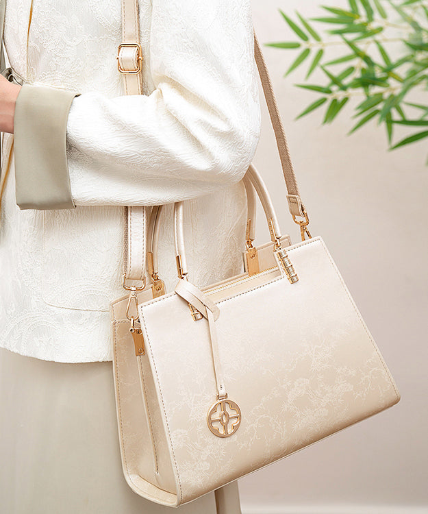 Beige Elegant Jacquard Versatile Tote Bag