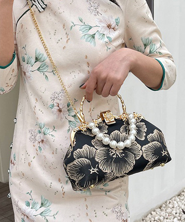 Zircon Elegant Handbag Tote Khaki Pearl Satin