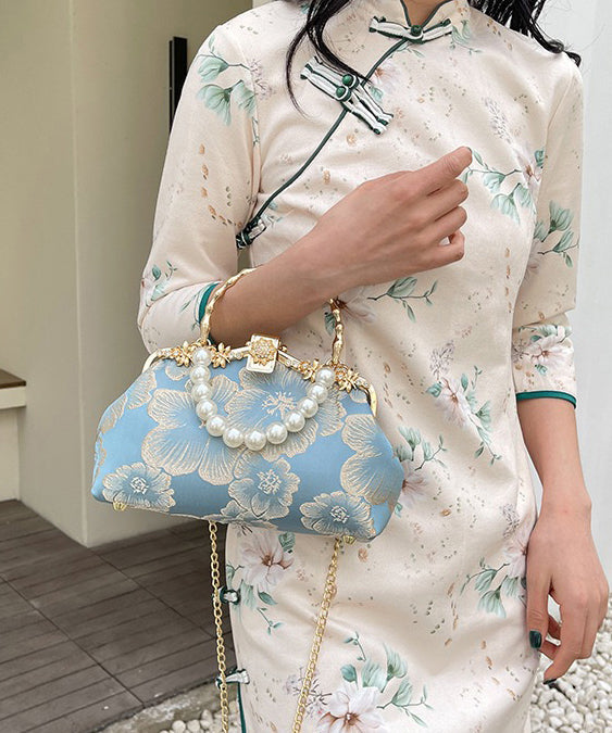 Zircon Elegant Handbag Tote Khaki Pearl Satin