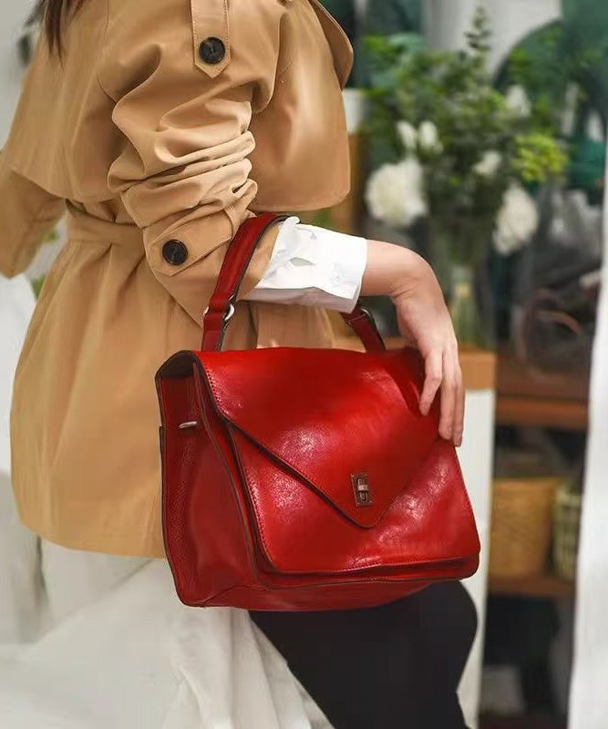 Tote Orange Leather Solid Handbag Durable Elegant