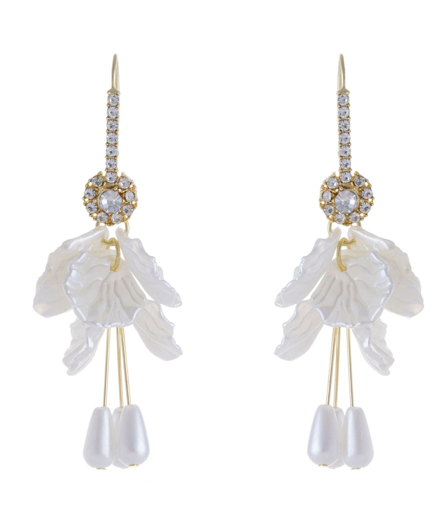 Tassel Drop Copper Zircon Pearl Acrylic Earrings Elegant Shell White