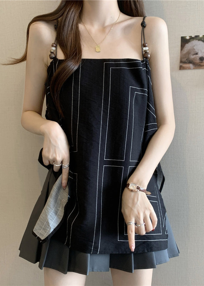 Strap Fashion Spaghetti Top Cotton Black Summer