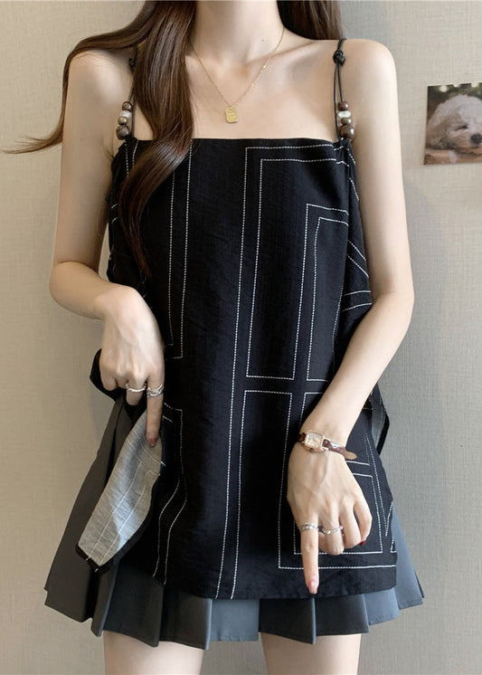 Strap Fashion Spaghetti Top Cotton Black Summer