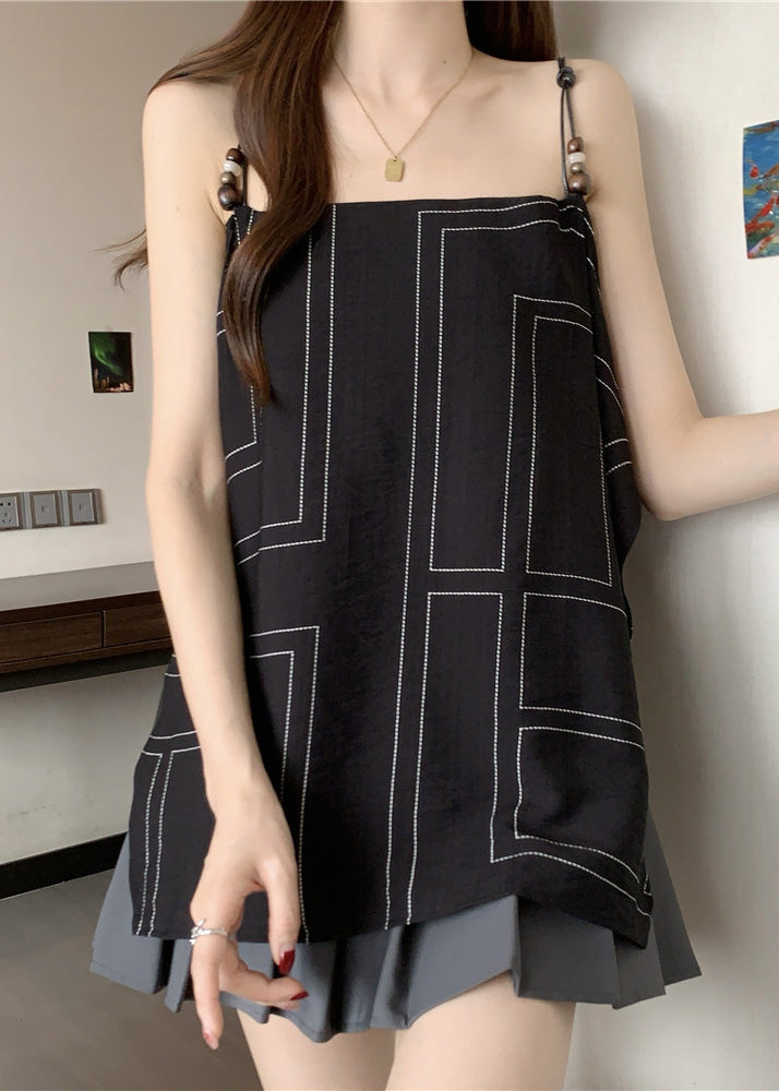 Strap Fashion Spaghetti Top Cotton Black Summer