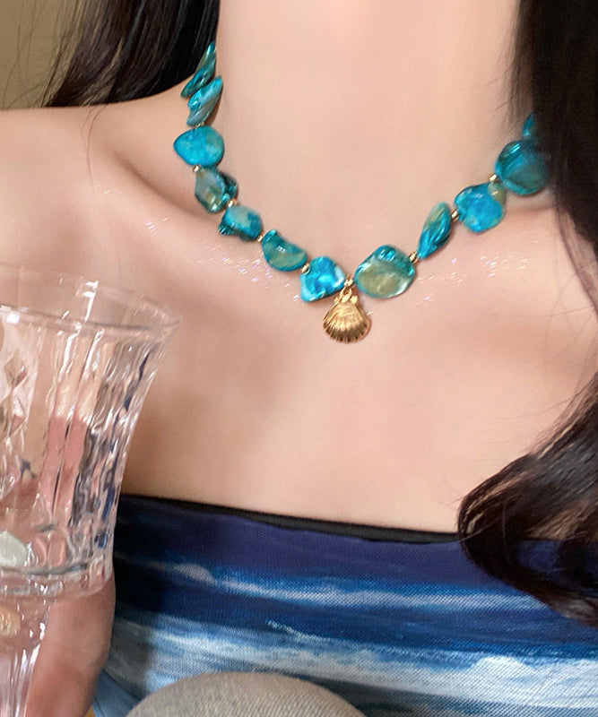 Necklace Pendant Silver Starfish Shell Blue Overgild Sterling Fashion