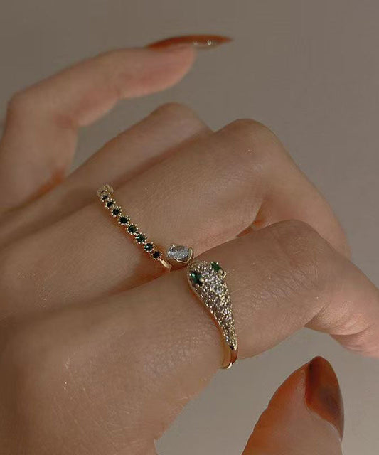 Zircon Two-Piece Open Silver Gem Sterling Set Stone Rings Gold Fashion Overgild