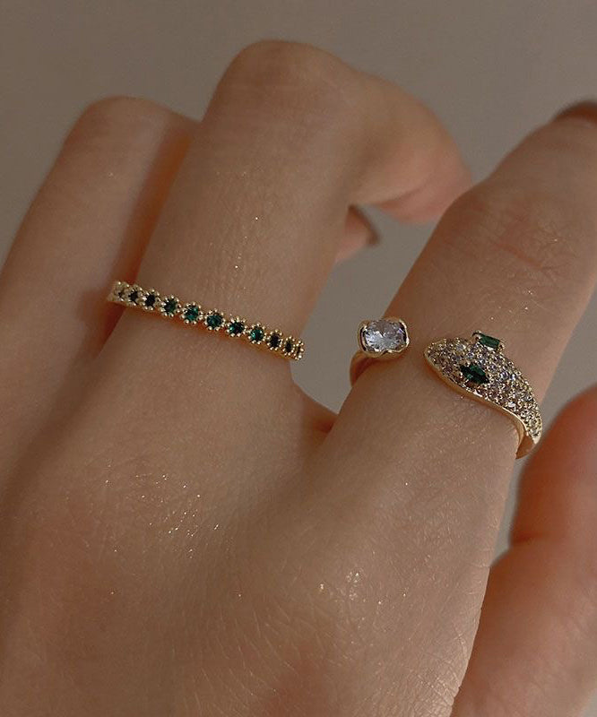 Zircon Two-Piece Open Silver Gem Sterling Set Stone Rings Gold Fashion Overgild