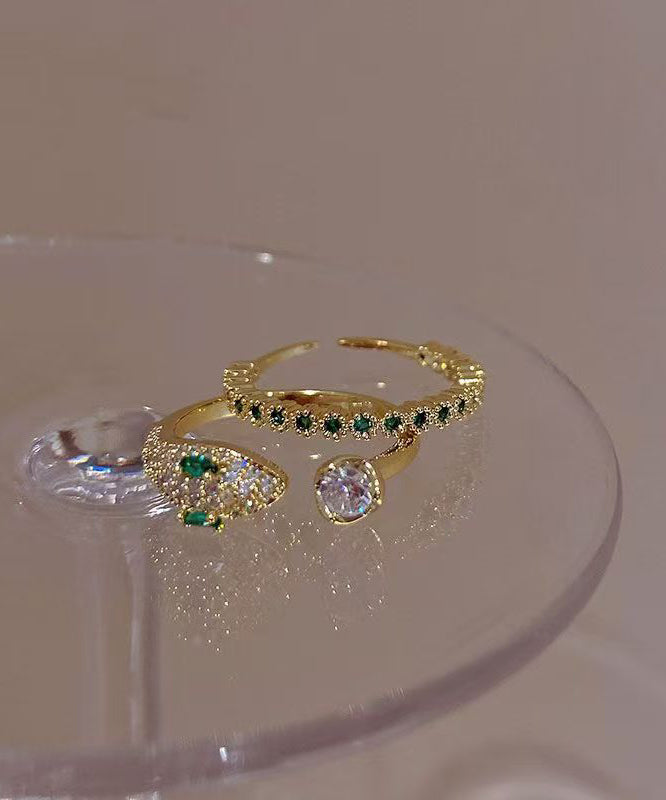 Zircon Two-Piece Open Silver Gem Sterling Set Stone Rings Gold Fashion Overgild