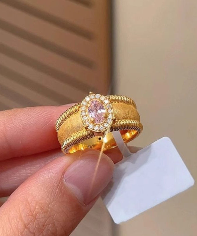 Overgild Sterling Silver Zircon Gold Rings Fashion Open