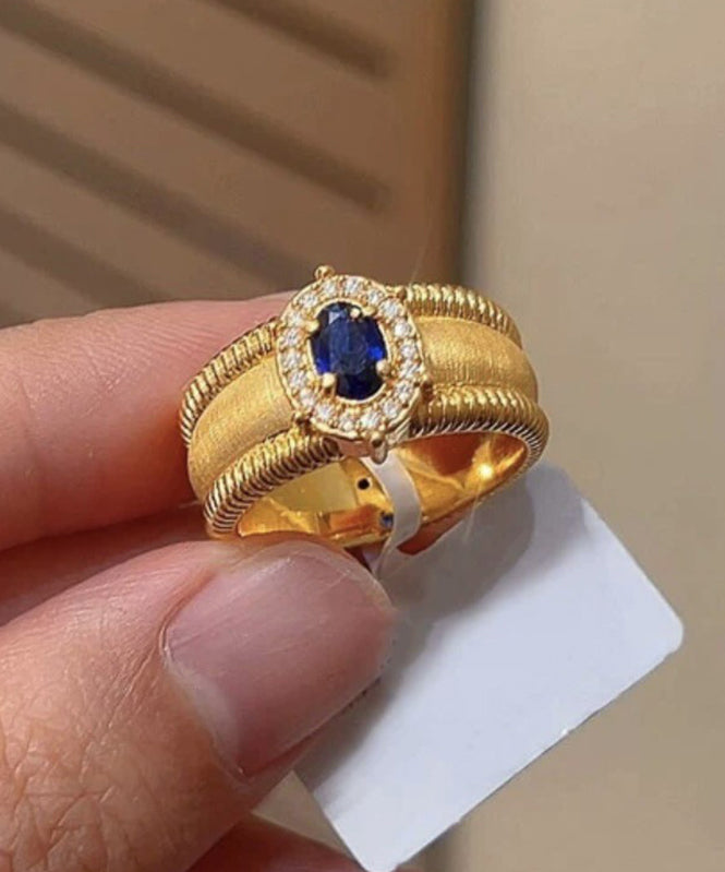 Overgild Sterling Silver Zircon Gold Rings Fashion Open