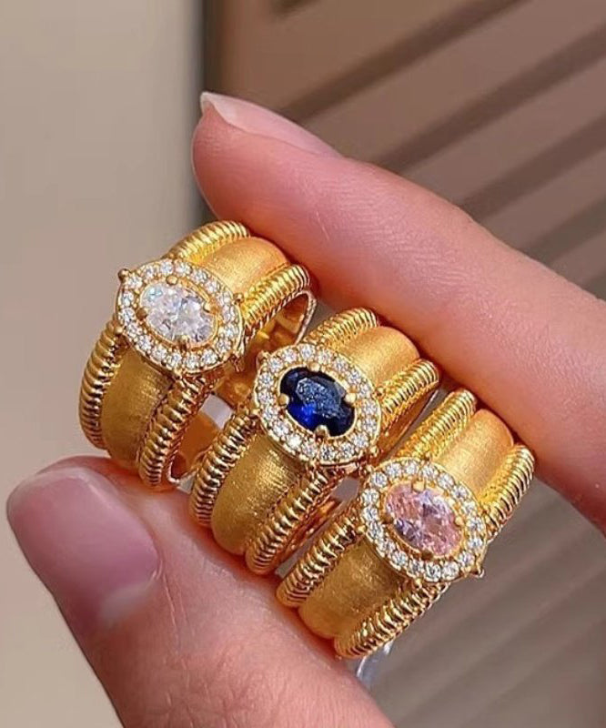 Overgild Sterling Silver Zircon Gold Rings Fashion Open