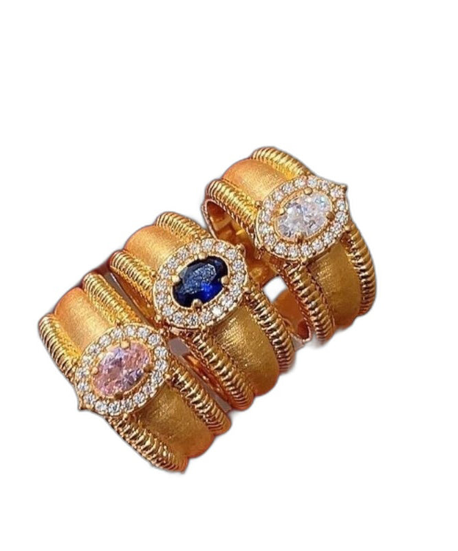 Overgild Sterling Silver Zircon Gold Rings Fashion Open