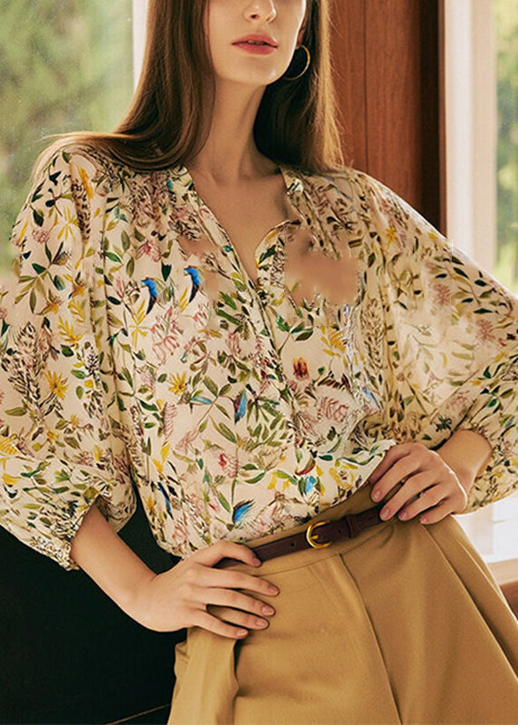 Sleeve Lantern V Shirts Print Neck Fashion