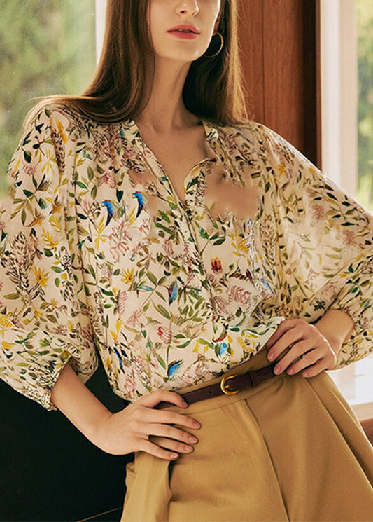 Sleeve Lantern V Shirts Print Neck Fashion