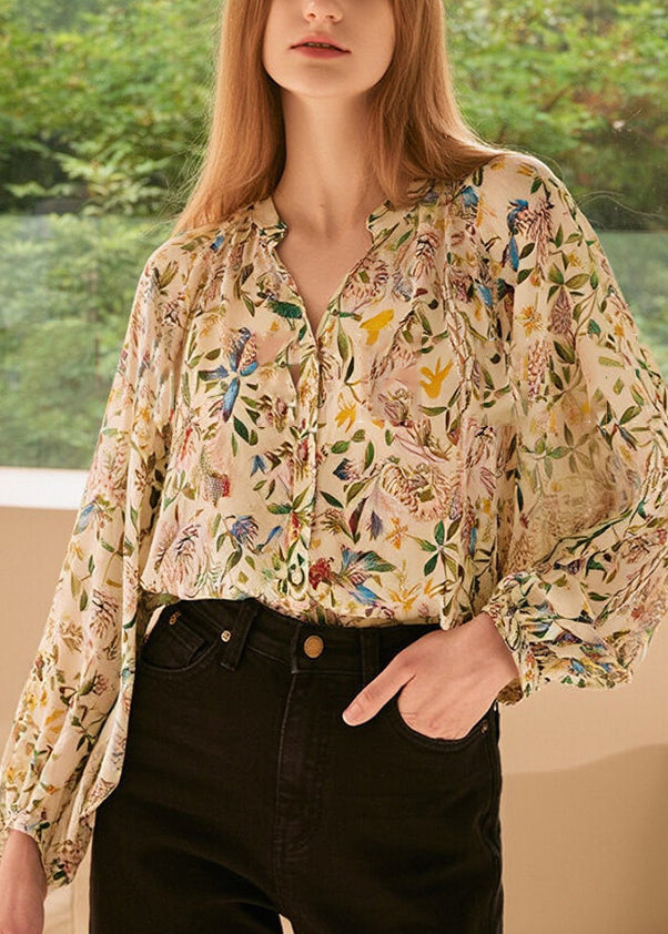 Sleeve Lantern V Shirts Print Neck Fashion