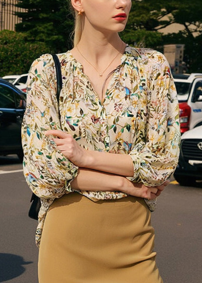 Sleeve Lantern V Shirts Print Neck Fashion