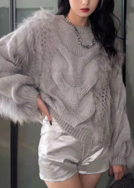 O-Neck Sweaters Fashion Knit Fall Fluffy Fur Fuzzy Yellow Cotton Cozy