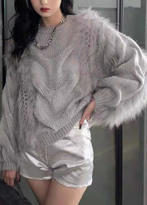 O-Neck Sweaters Fashion Knit Fall Fluffy Fur Fuzzy Yellow Cotton Cozy