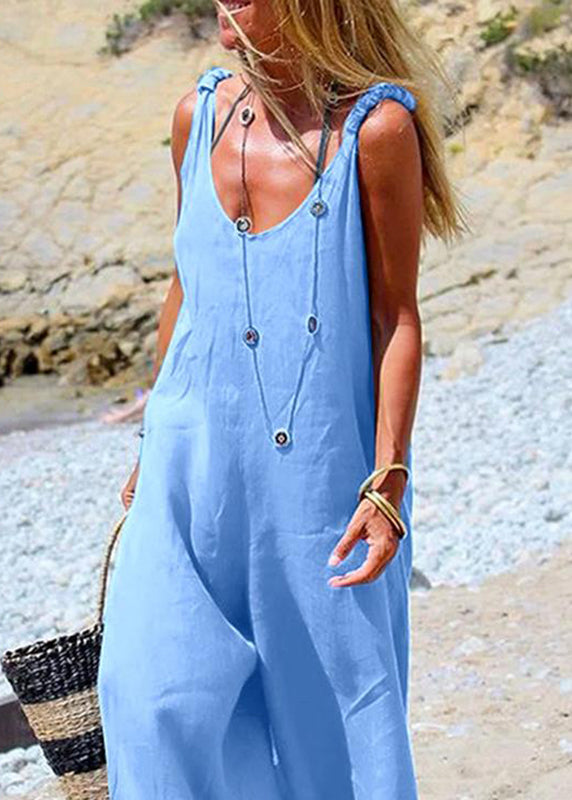 Female Blue Sleeveless Wide leg Jumpsuit Navy Side Button