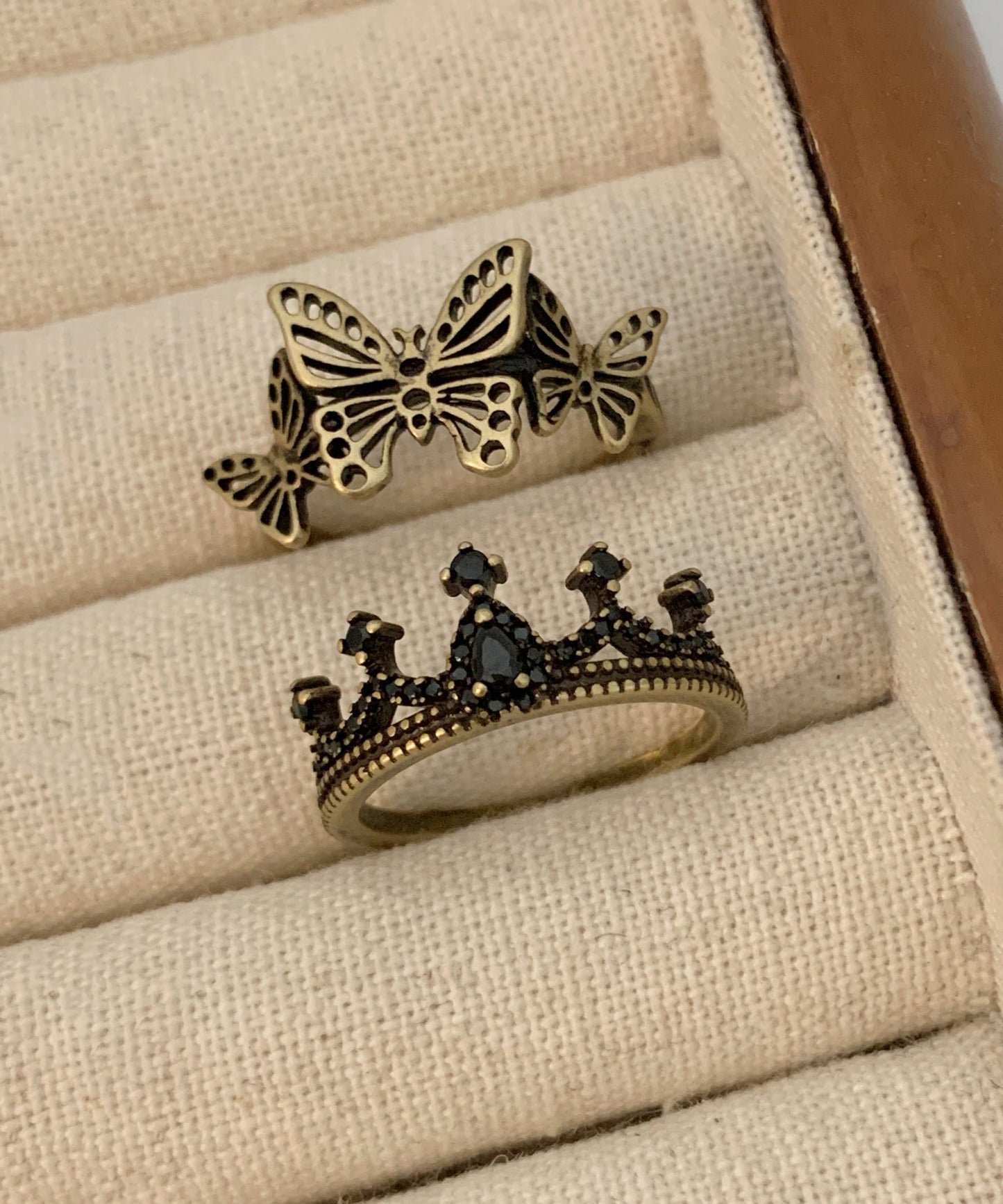 Gold Fine Ancient Piece Hollow Two Set Metal Rings Out Crown Butterfly