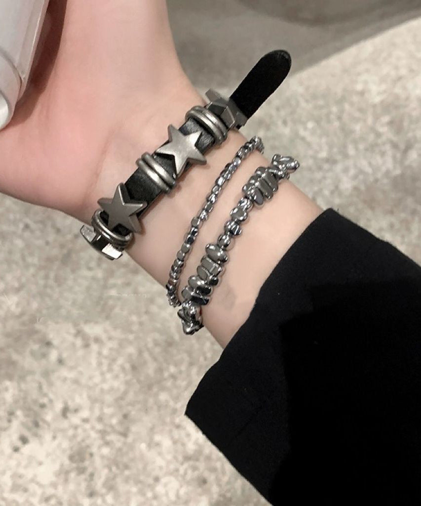 Chain Grey Bracelet Fine PU Set Star Three-Piece Alloy