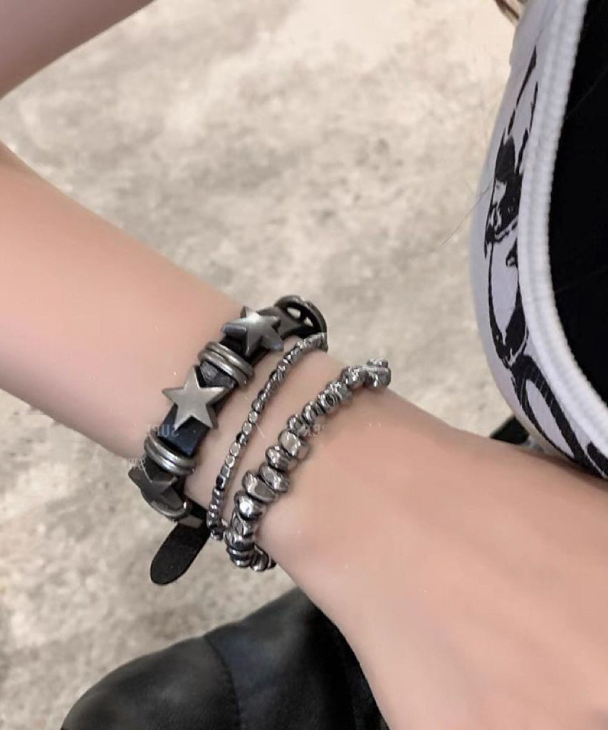 Chain Grey Bracelet Fine PU Set Star Three-Piece Alloy