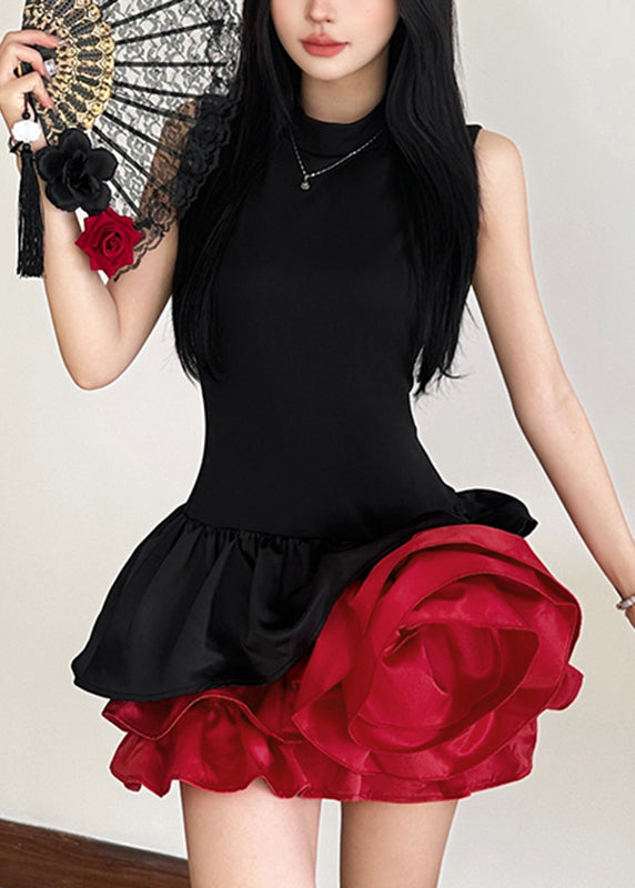 Dresses Sleeveless French Black Mid Floral Rose