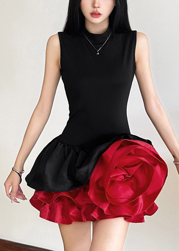 Dresses Sleeveless French Black Mid Floral Rose